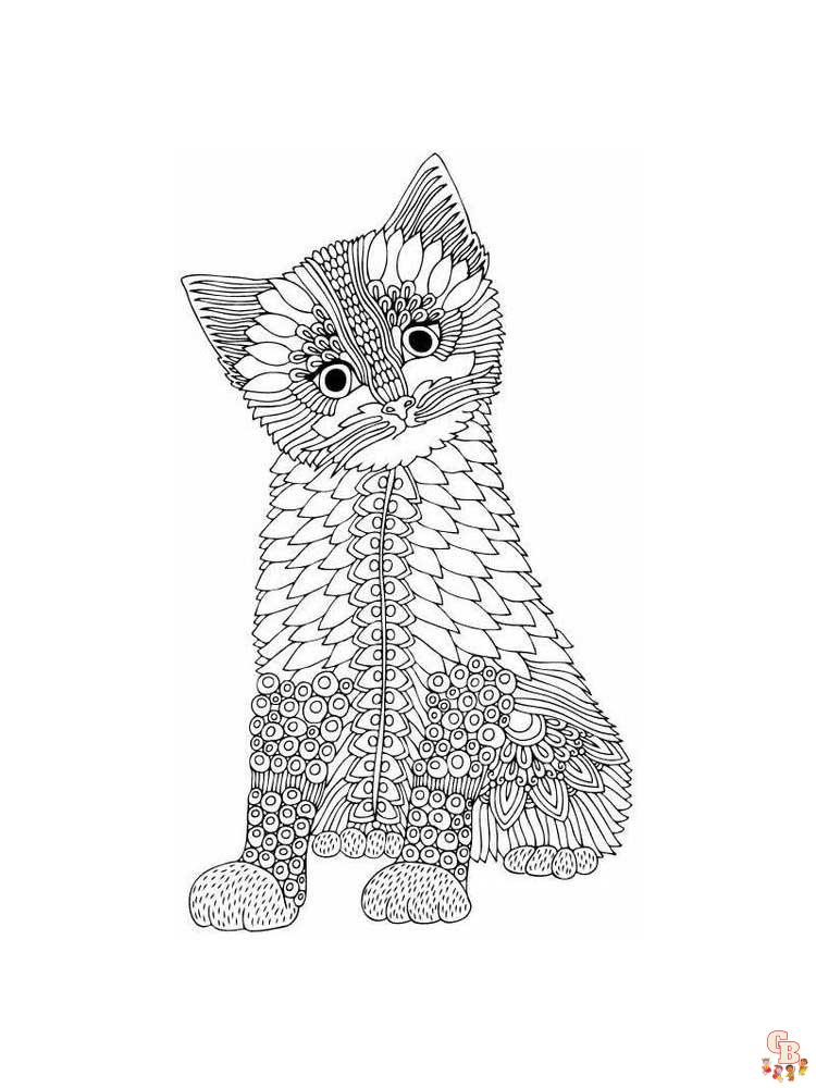 Zentangle Kitten Coloring Pages 11