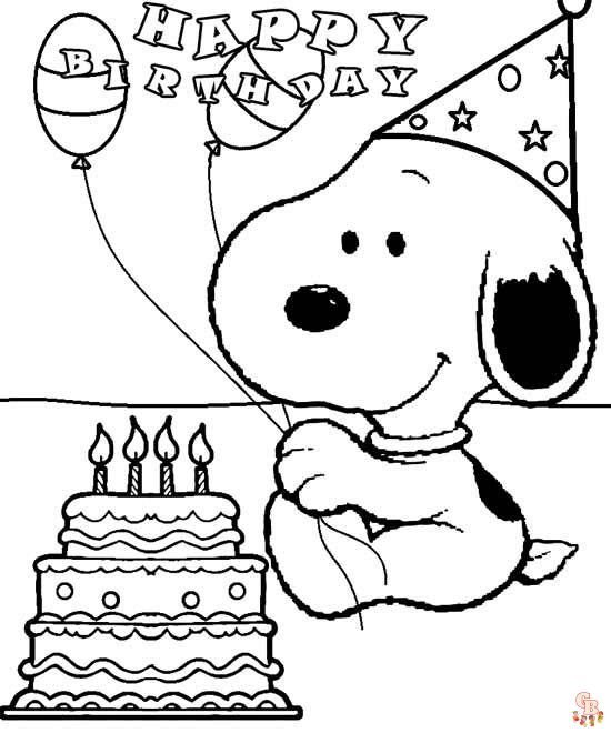 Happy Birthday Snoopy Coloring Pages 1