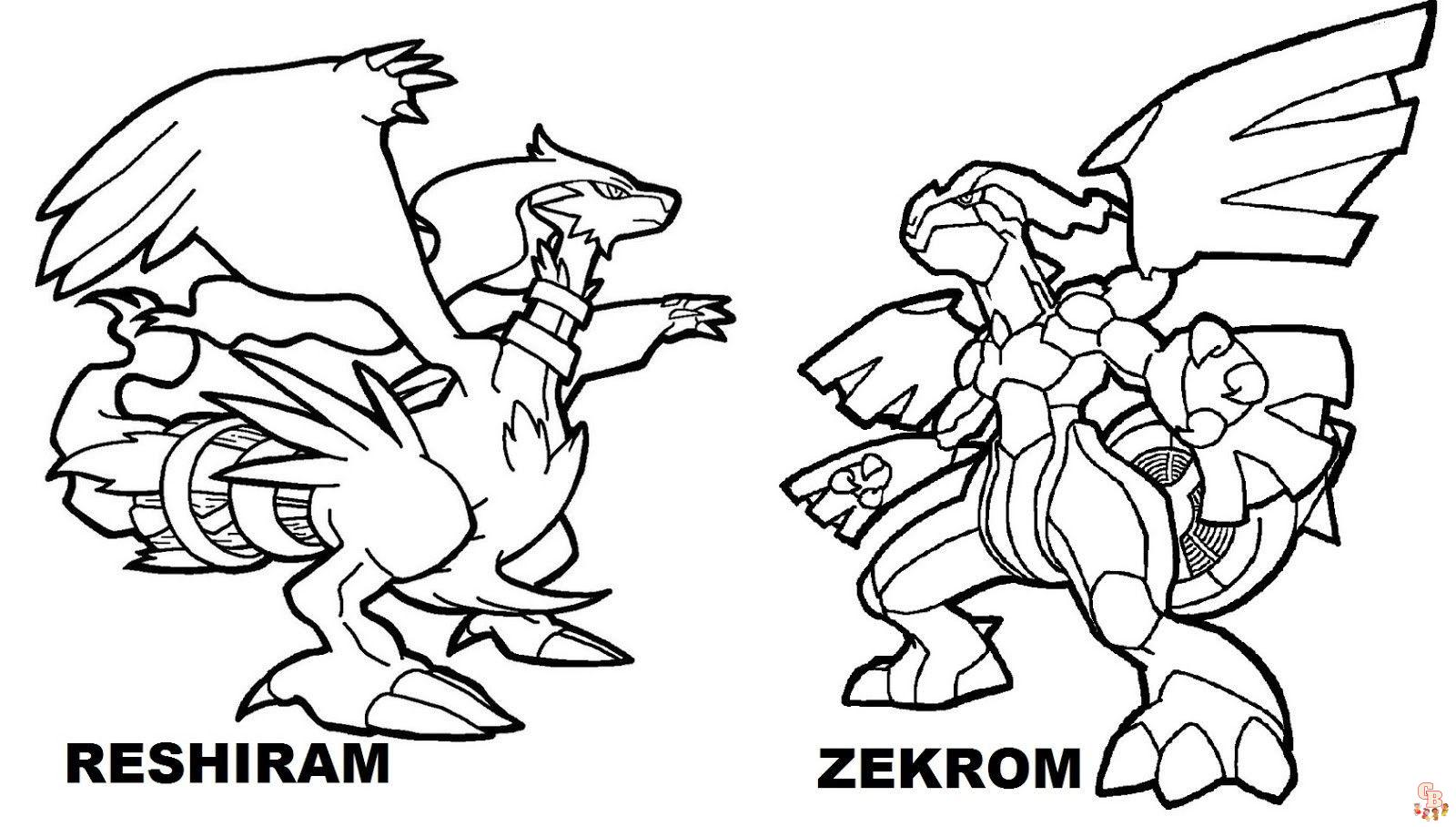 Zekrom and Reshiram Coloring Pages 1