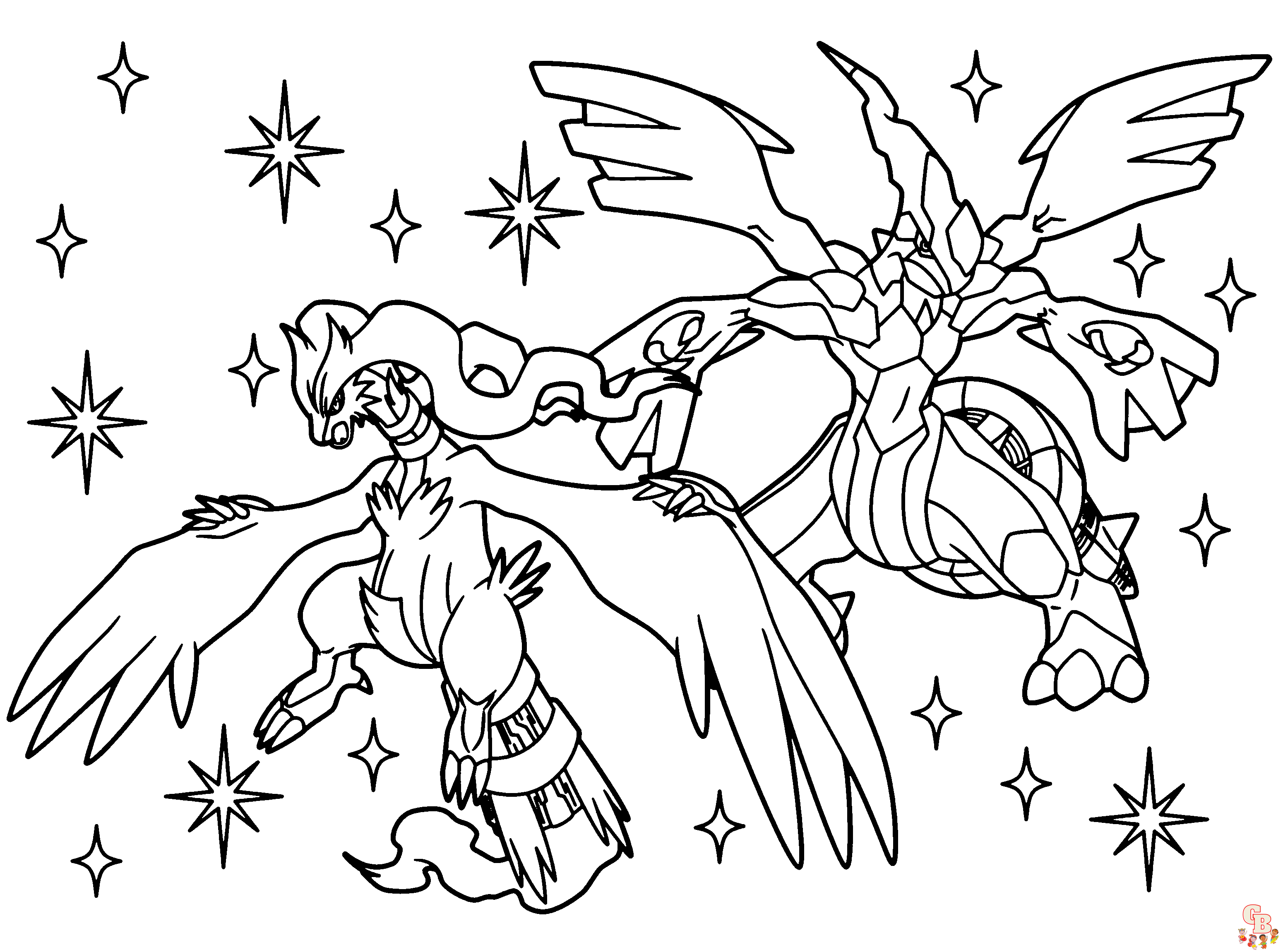 Zekrom and Reshiram Coloring Pages 1