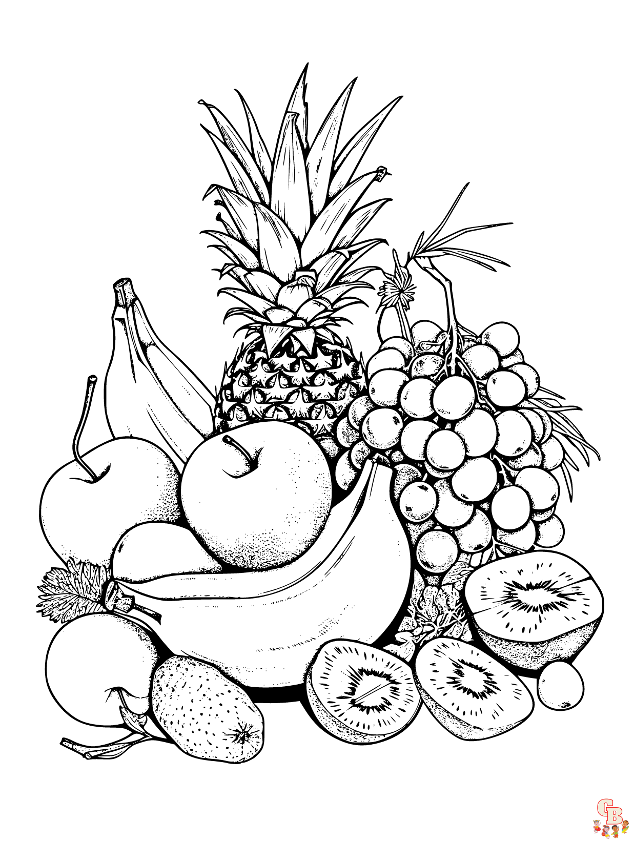 Fruit coloring pages easy