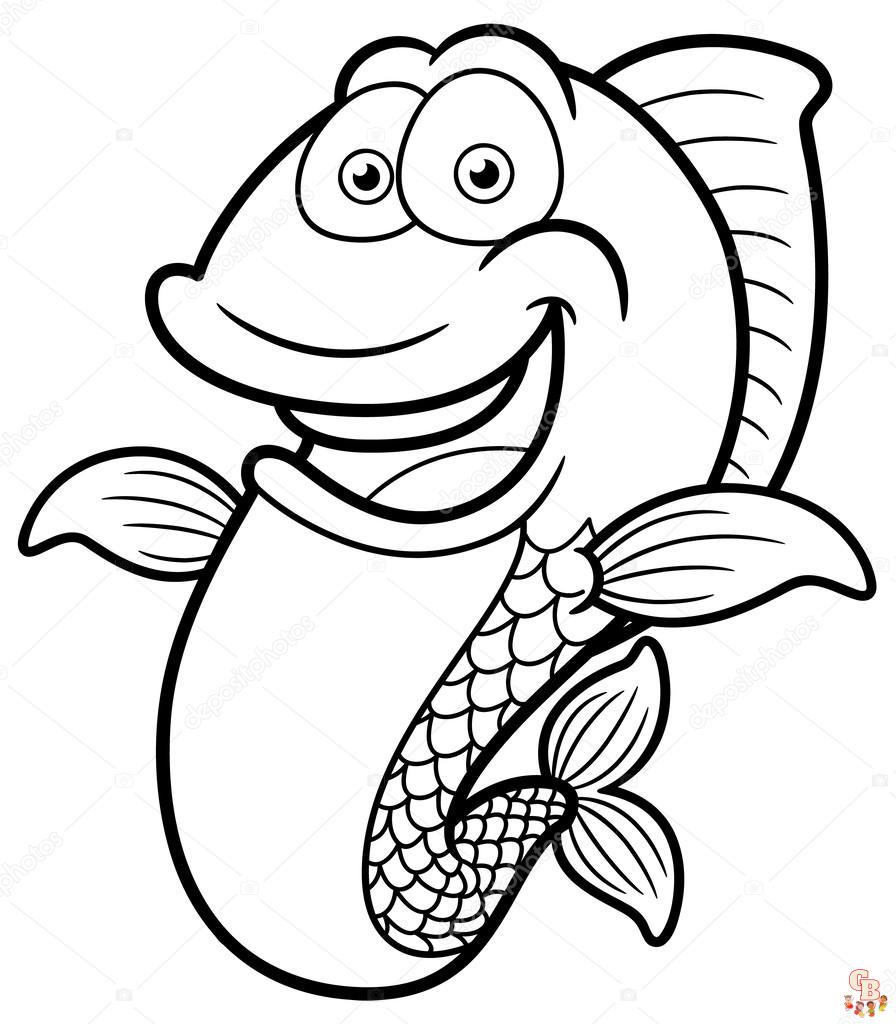 Funny Fish Cartoon Coloring Pages 9