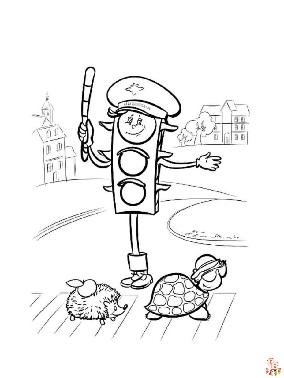 Printable Cute Traffic Light coloring sheets