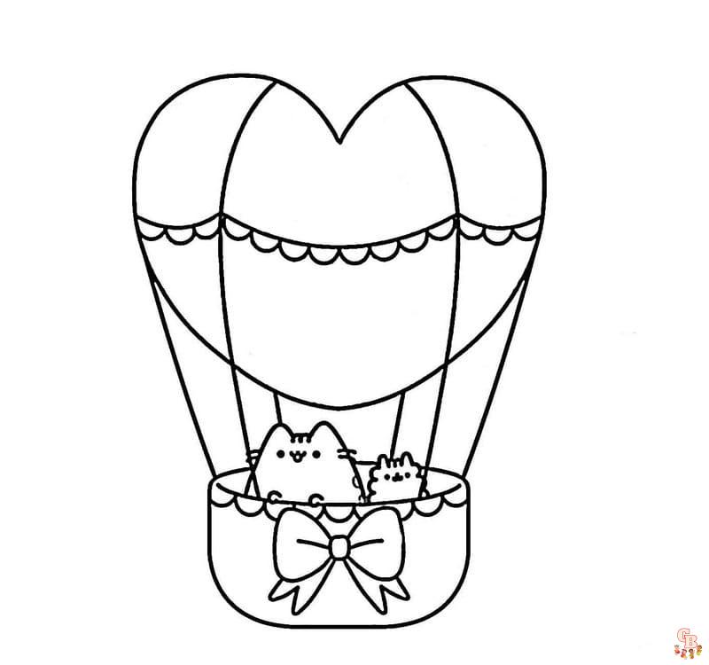 Pusheen With Balloon Coloring Pages 3