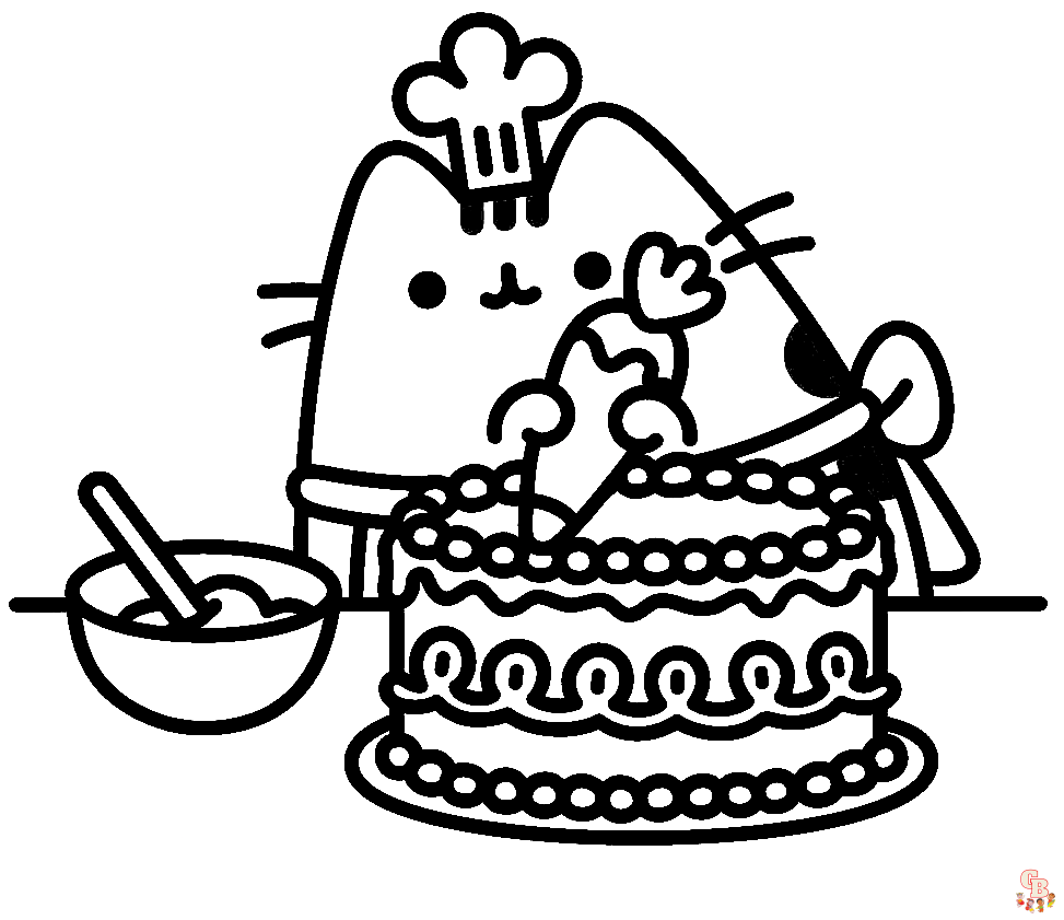 Pusheen With Birthday Cake Coloring Pages 2