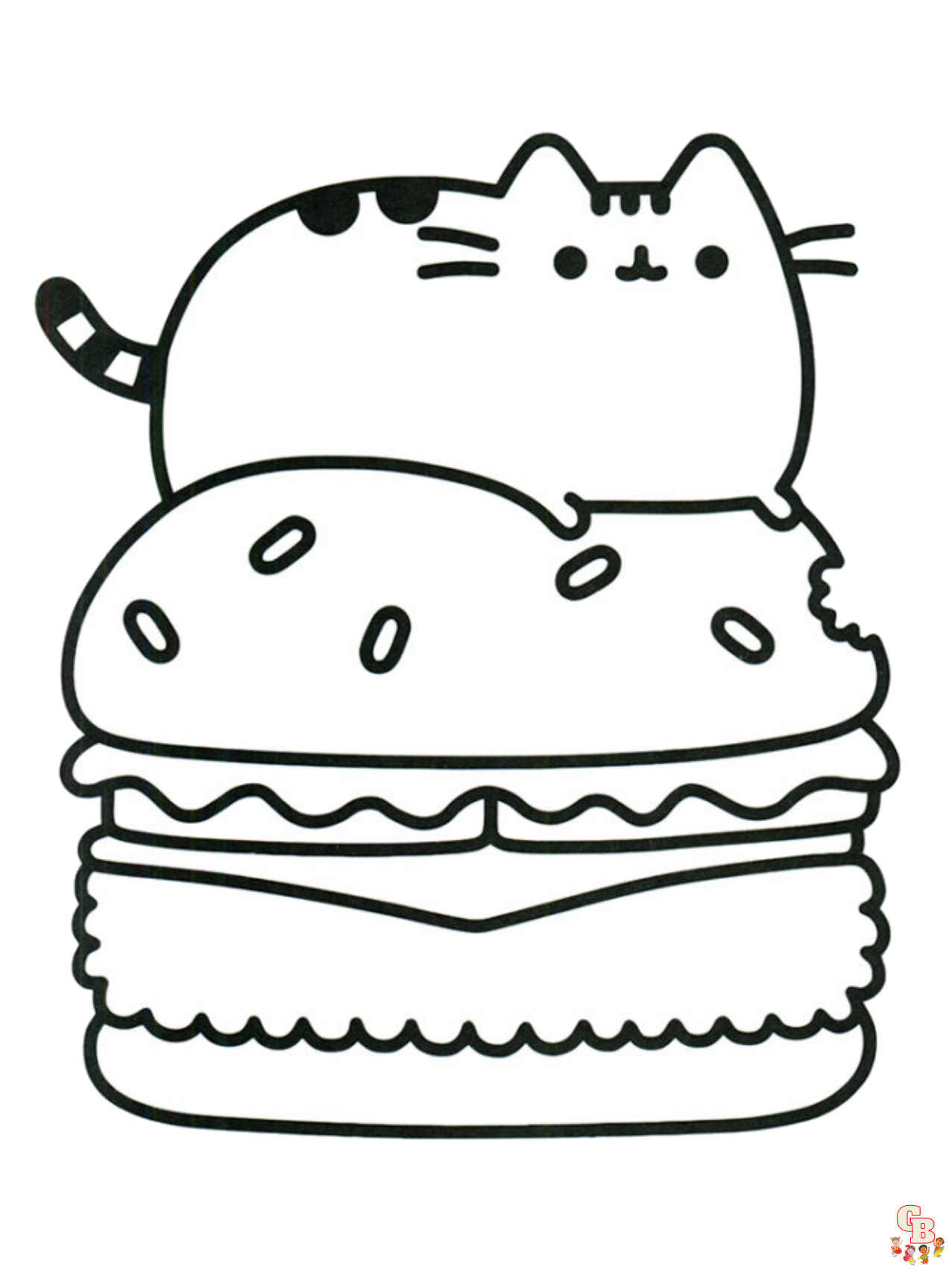 Pusheen on Hamburger Coloring Pages 2