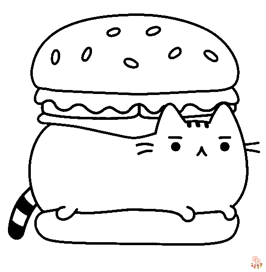 Pusheen on Hamburger Coloring Pages 3