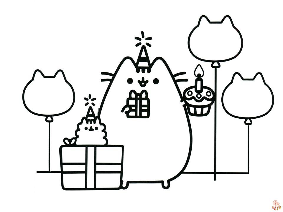 Pusheens And Birthday Gifts Coloring Pages 1