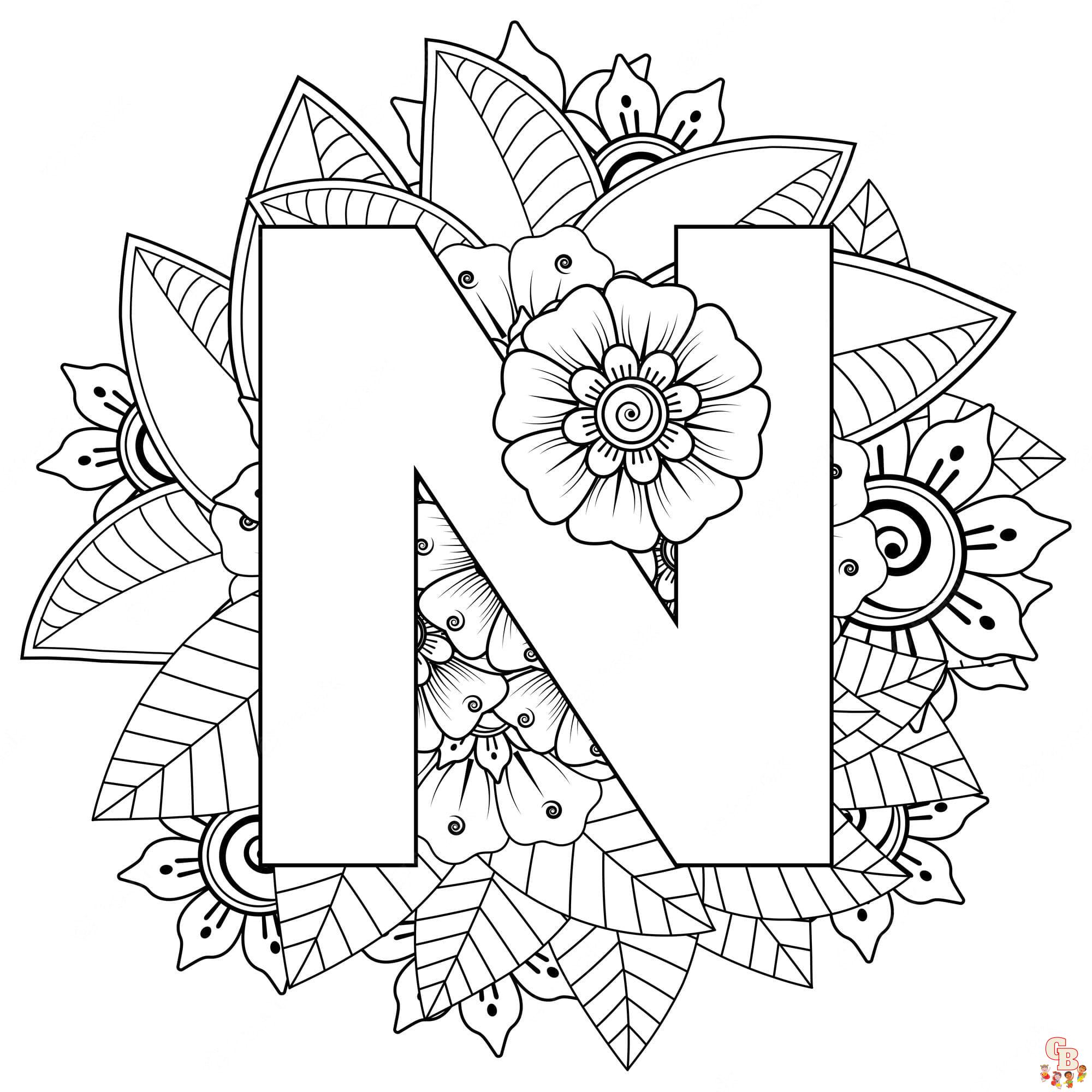 Free letter n coloring pages for kids