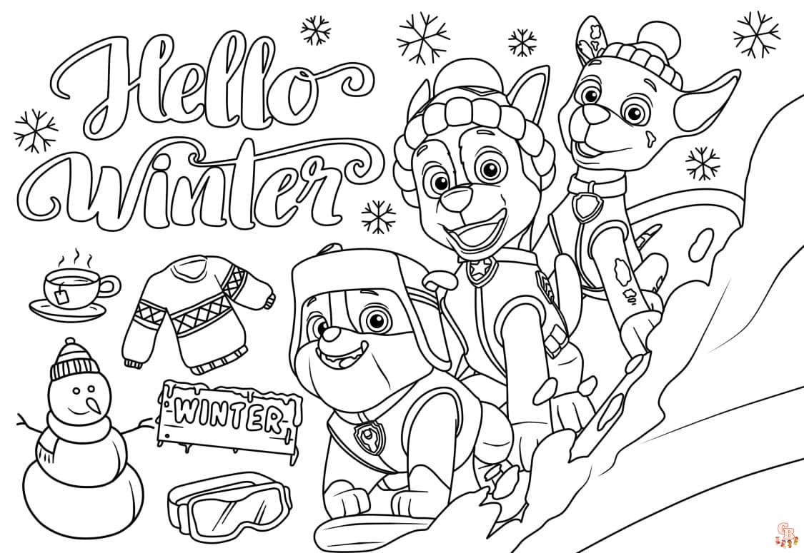 paw patrol winter coloring pages