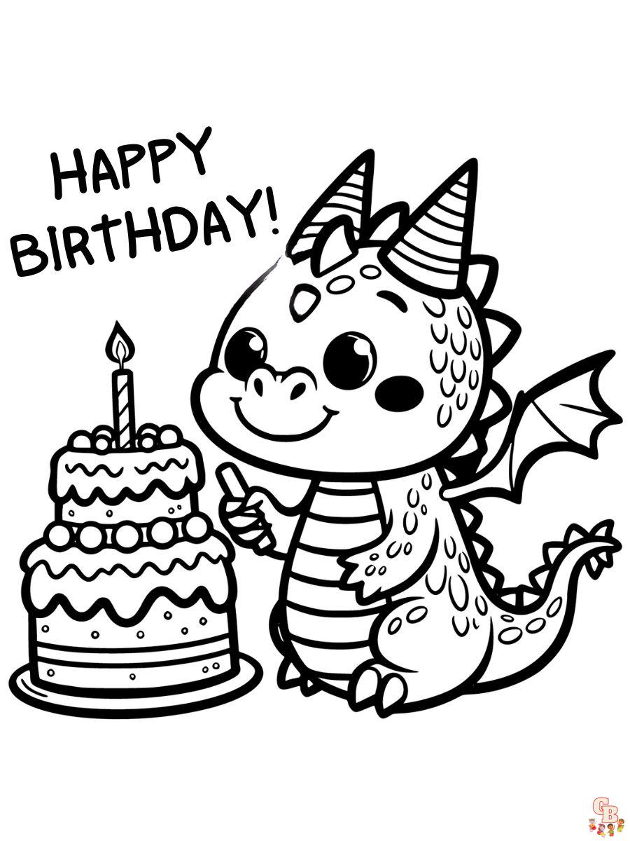 Dragon Happy Birthday coloring pages printable