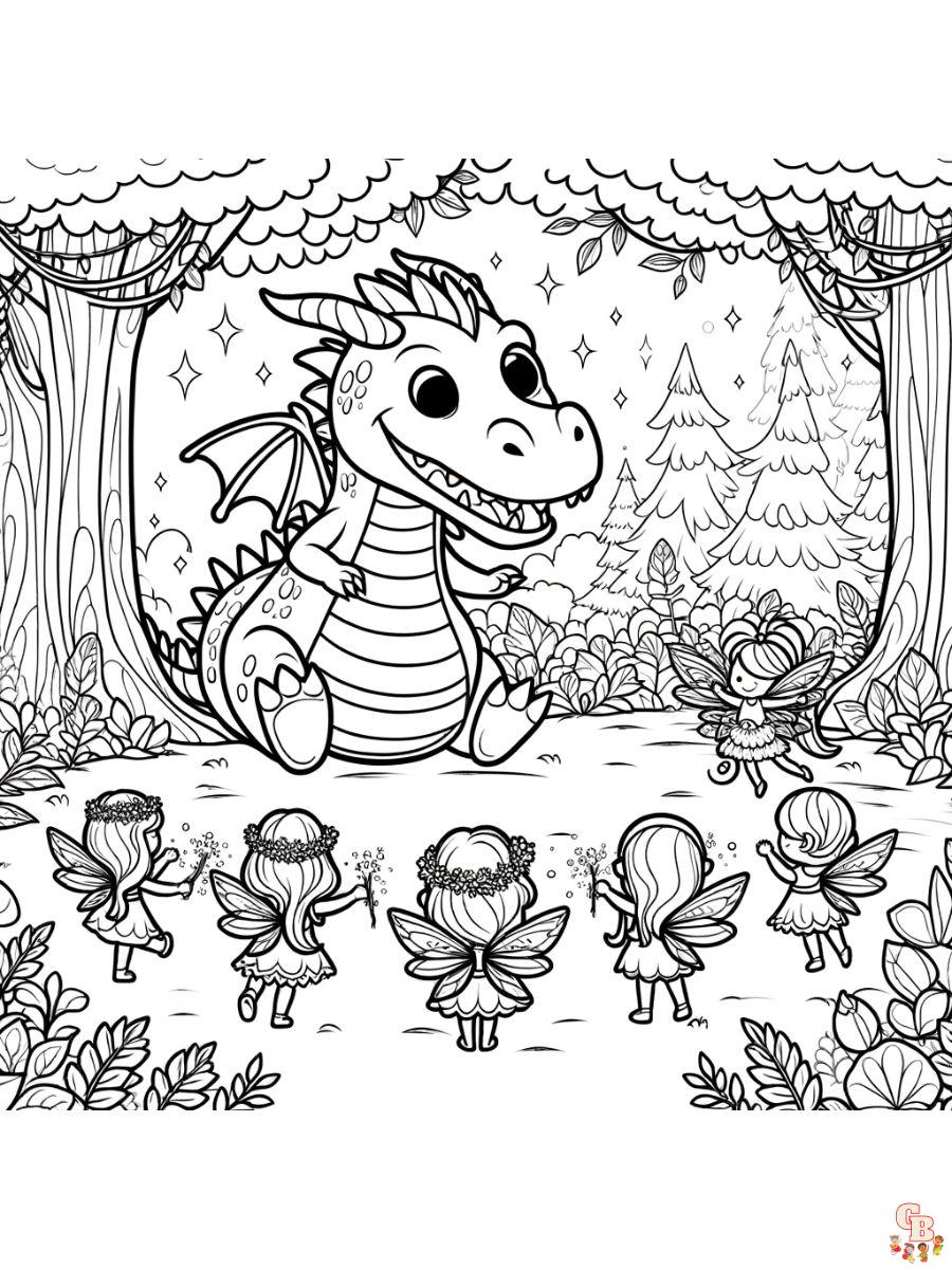 Dragons and Fairies Coloring Page