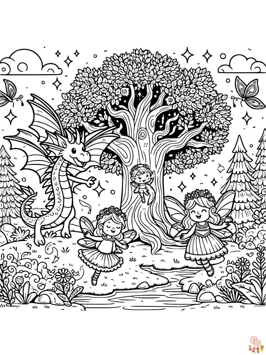 Dragons and Fairies Coloring Pages to print