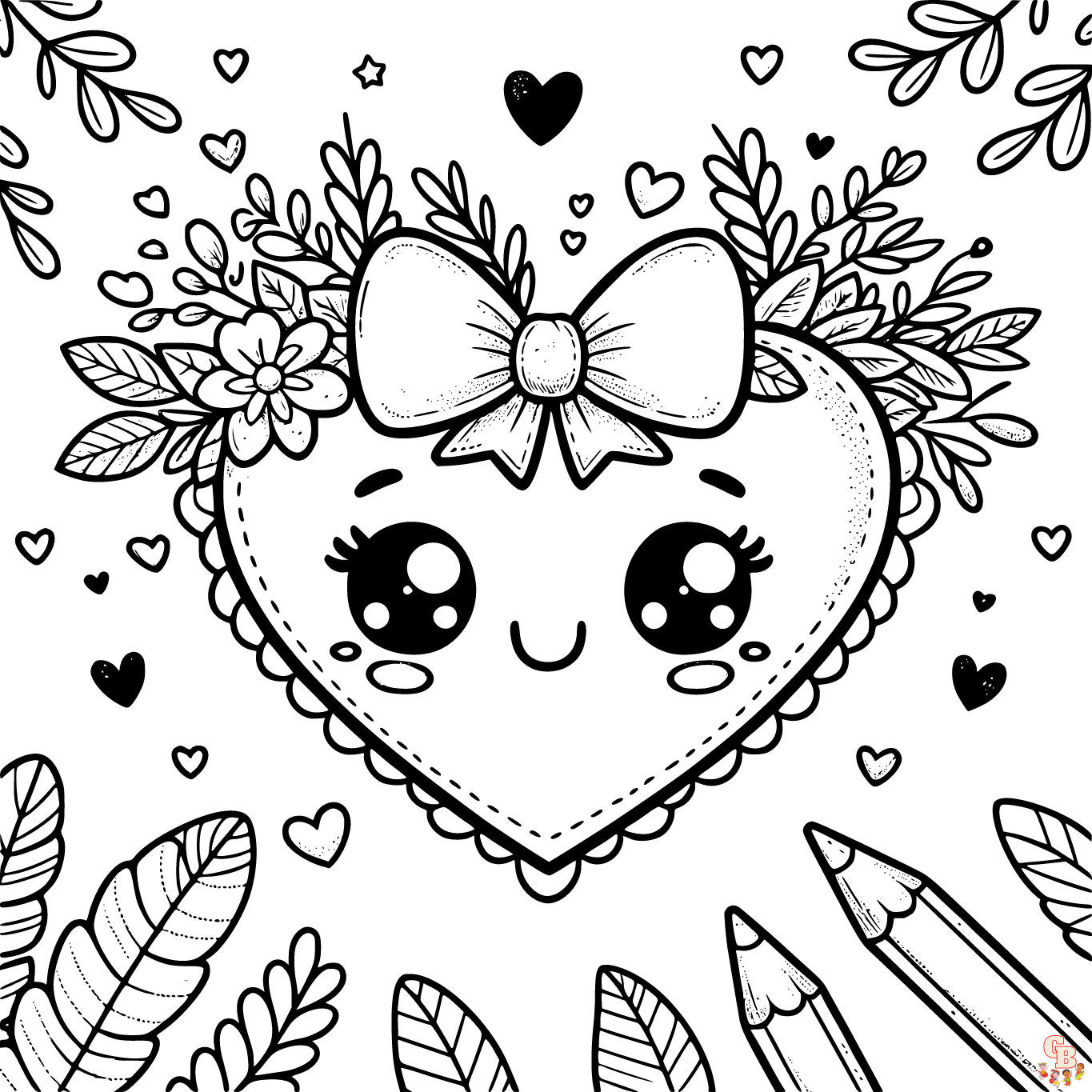 Free cute hearts coloring pages