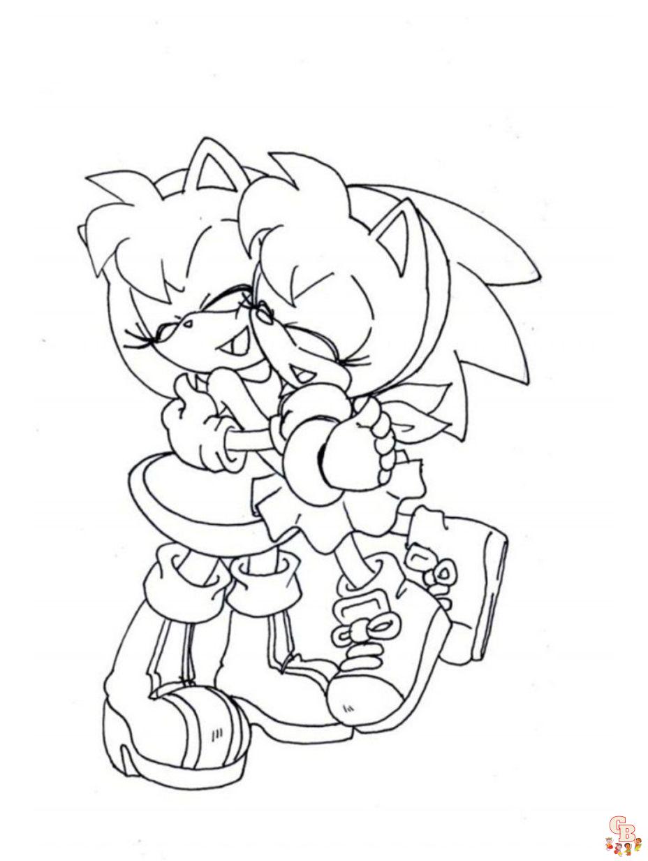 Happy Amy and Sonic Coloring Pages