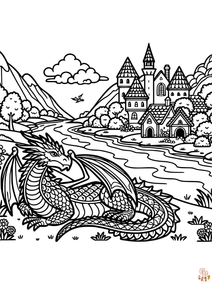 Medieval Dragon Coloring Pages by GBcoloring