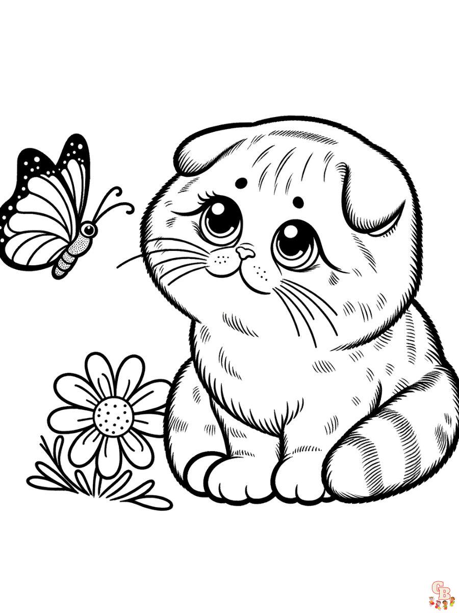 Scottish Fold cat coloring pages for kids