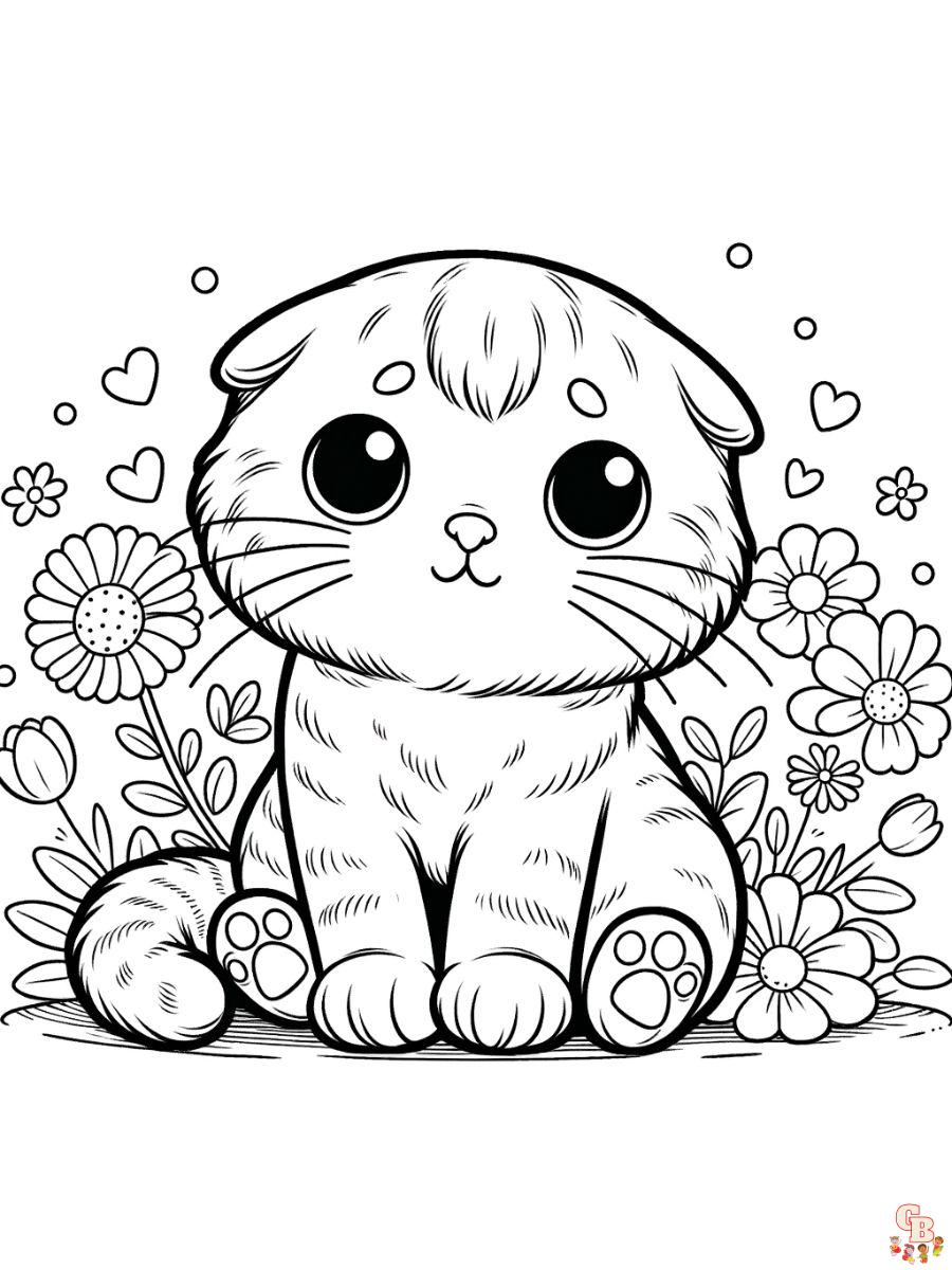 Scottish Fold cat coloring pages printable