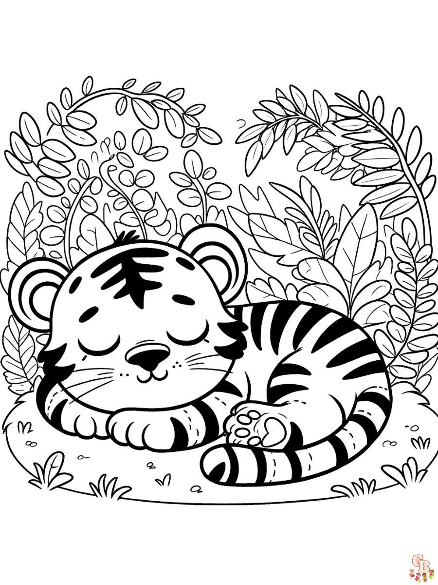 Sleeping Tiger Coloring Pages for kids