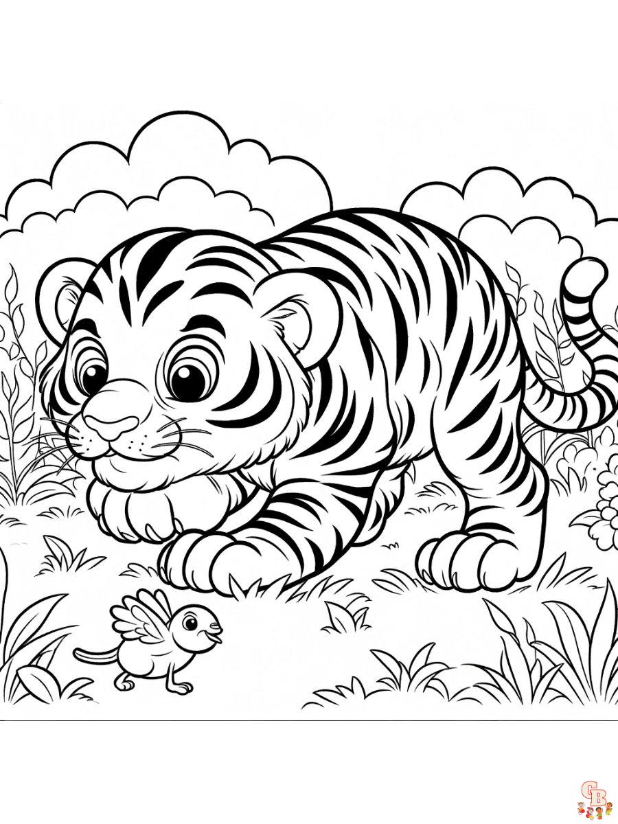 Tiger Hunting Coloring Pages for Kids