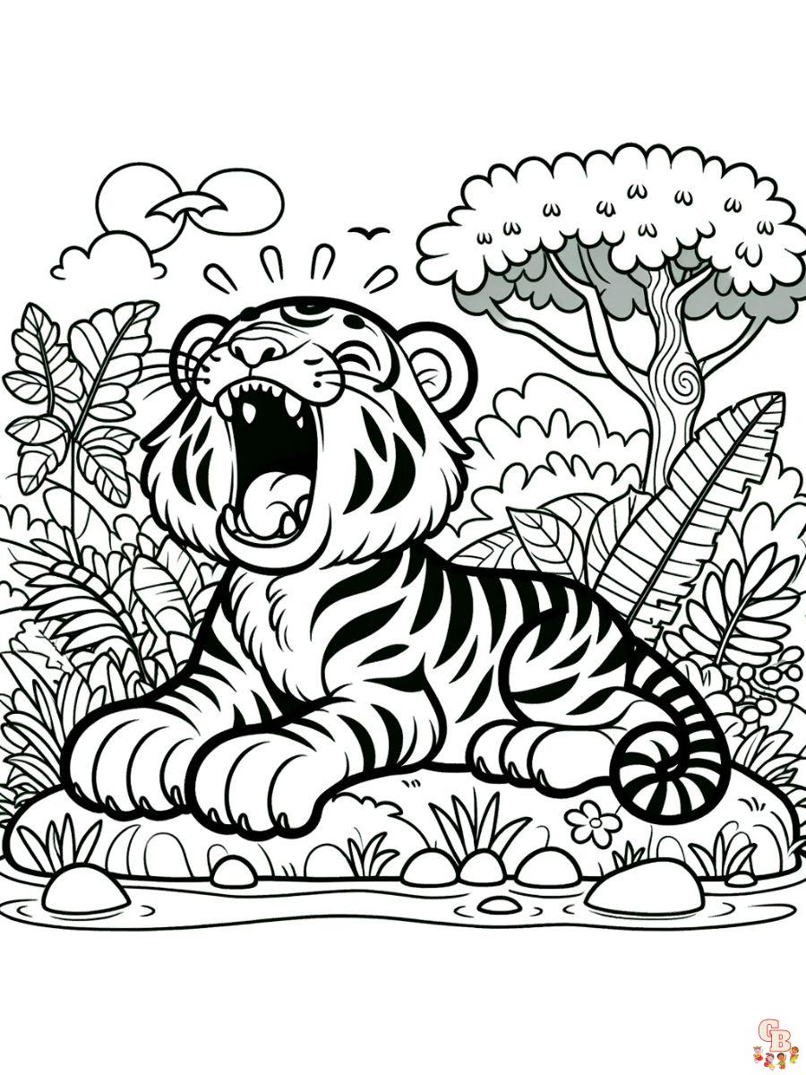 Tiger Roaring Coloring Pages for kids