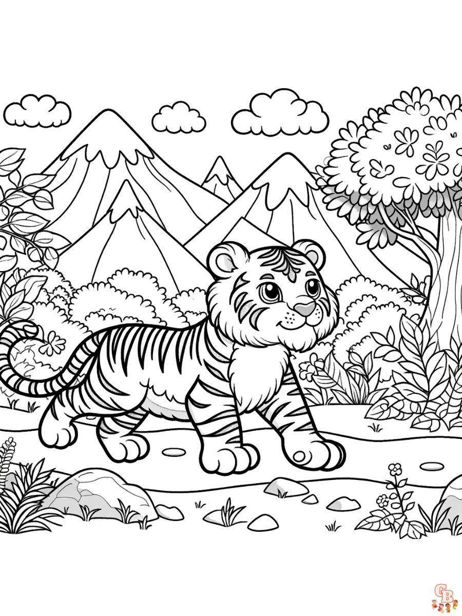 Tiger Walks Coloring Page Free