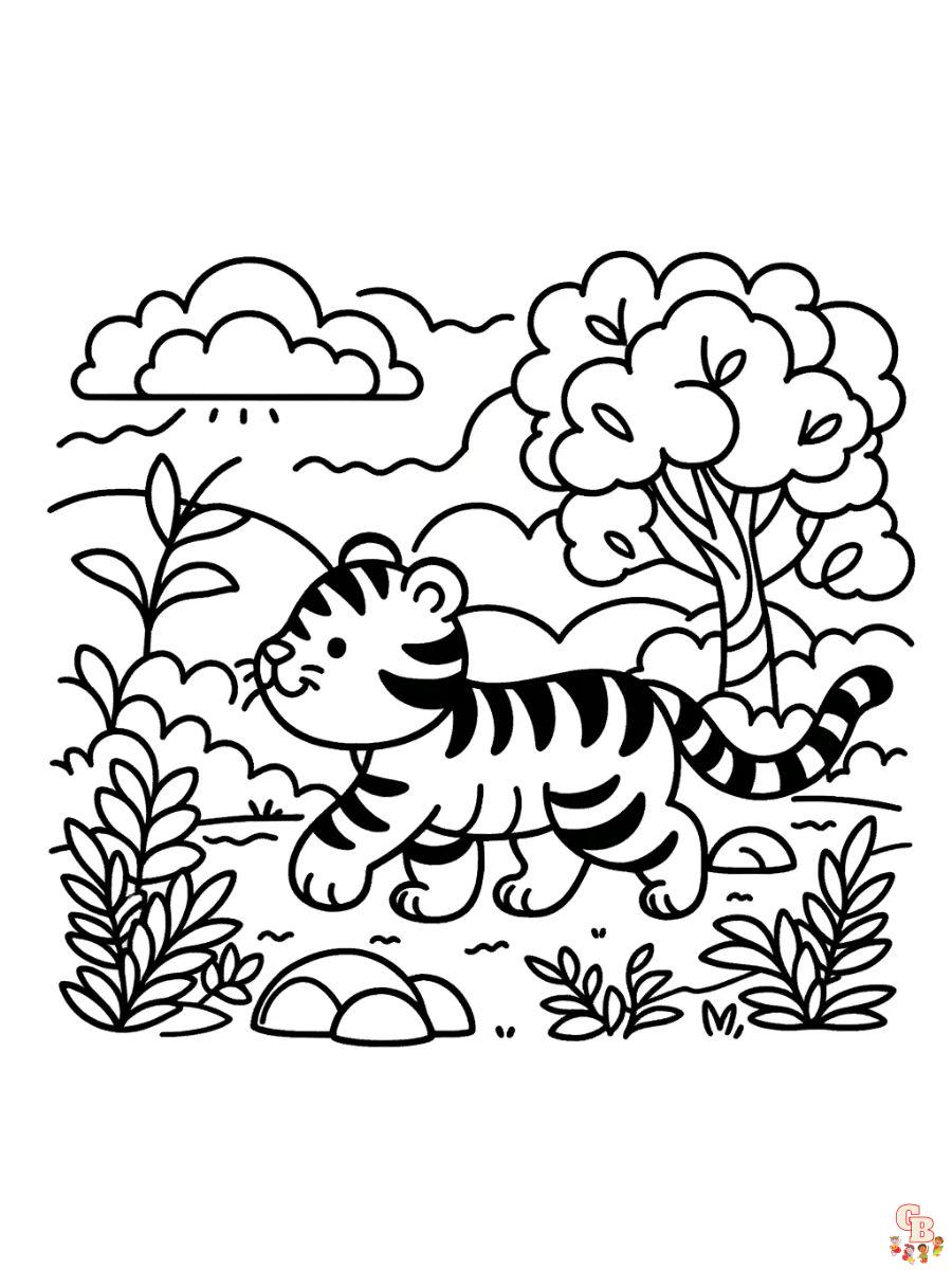 Tiger Walks Coloring Pages for kids