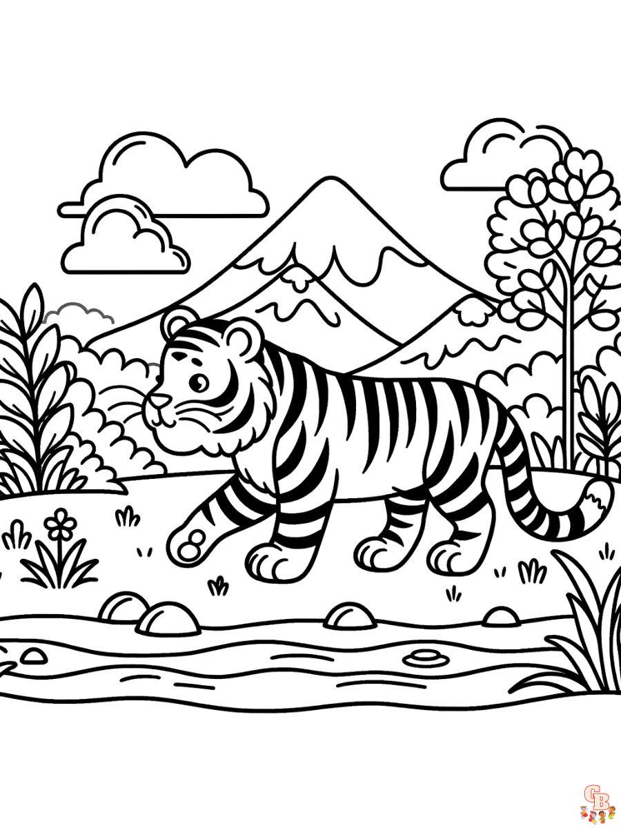 Tiger Walks Coloring Pages free