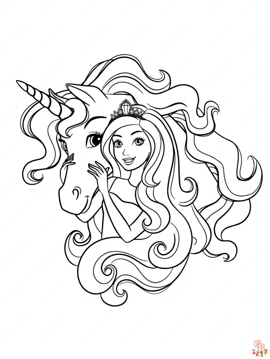 barbie unicorn coloring pages