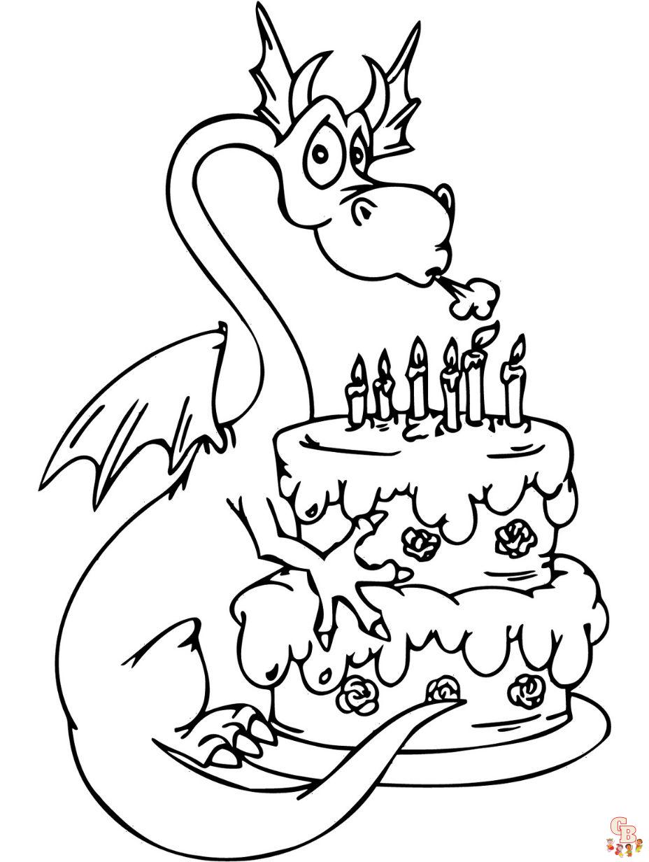 birthday coloring dragon page