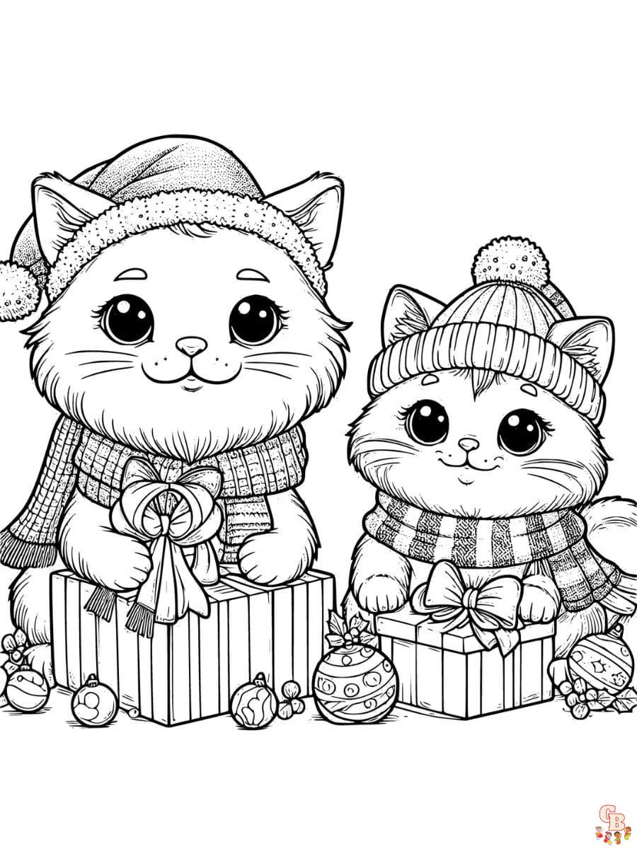 cat christmas coloring page