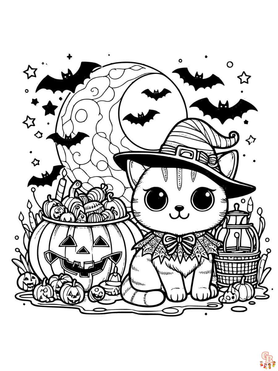 cat coloring pages halloween