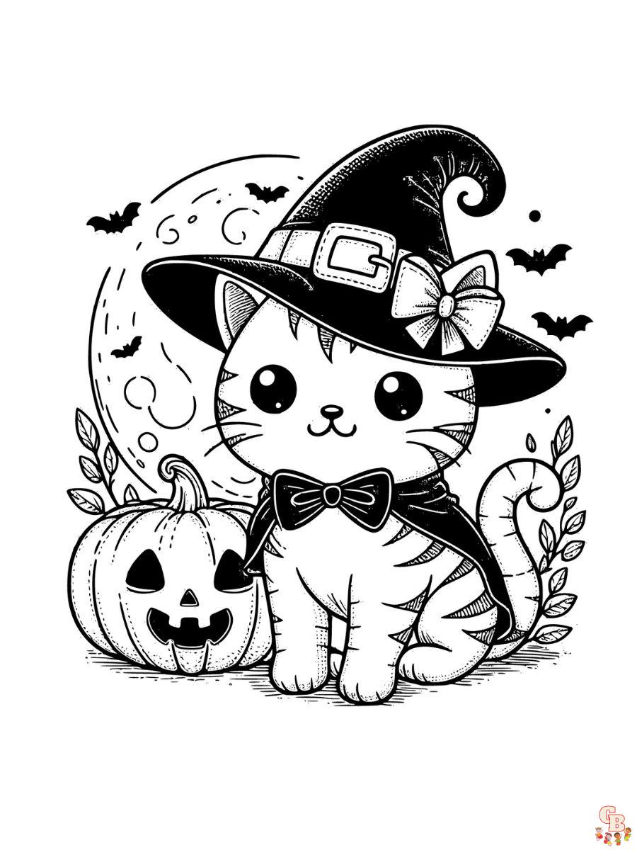 cat halloween coloring page