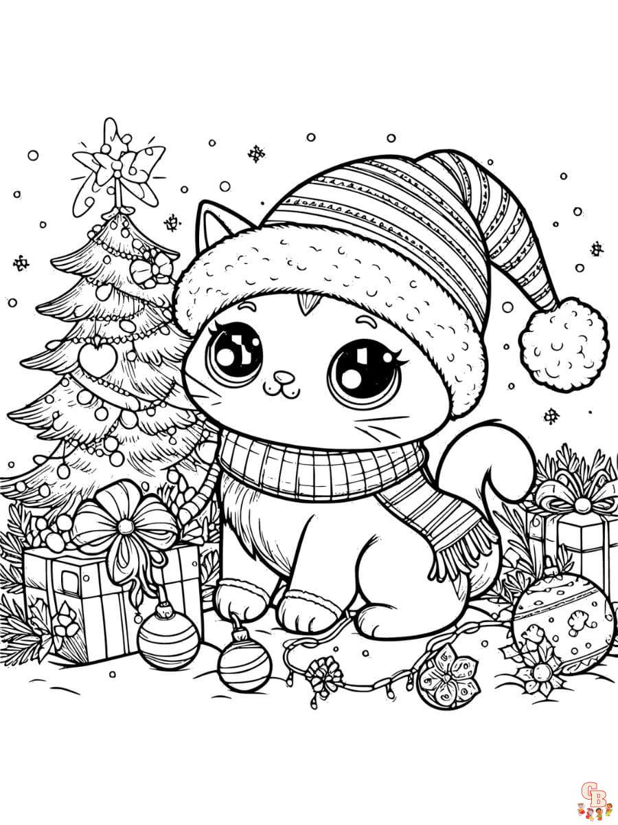 christmas cat coloring page