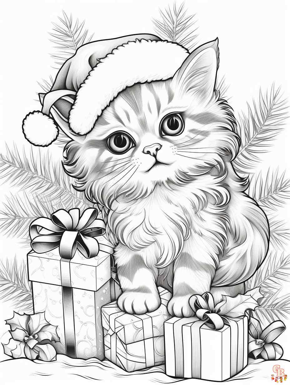 christmas cats coloring page