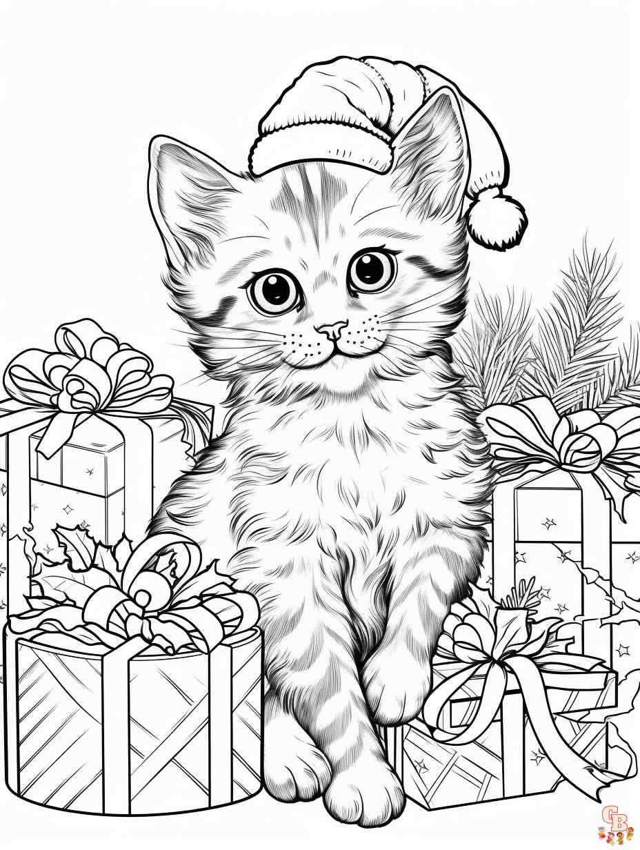 christmas cats coloring pages for adults