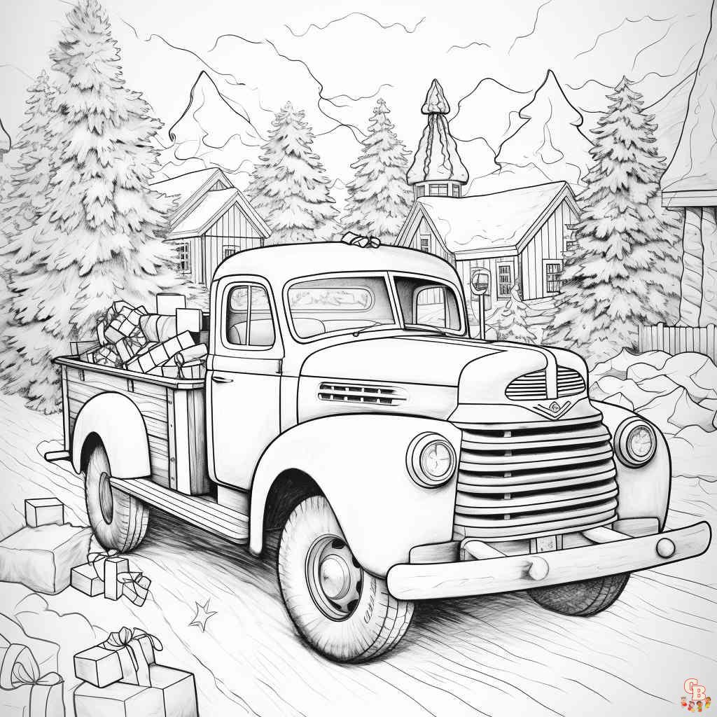 christmas coloring page trucks