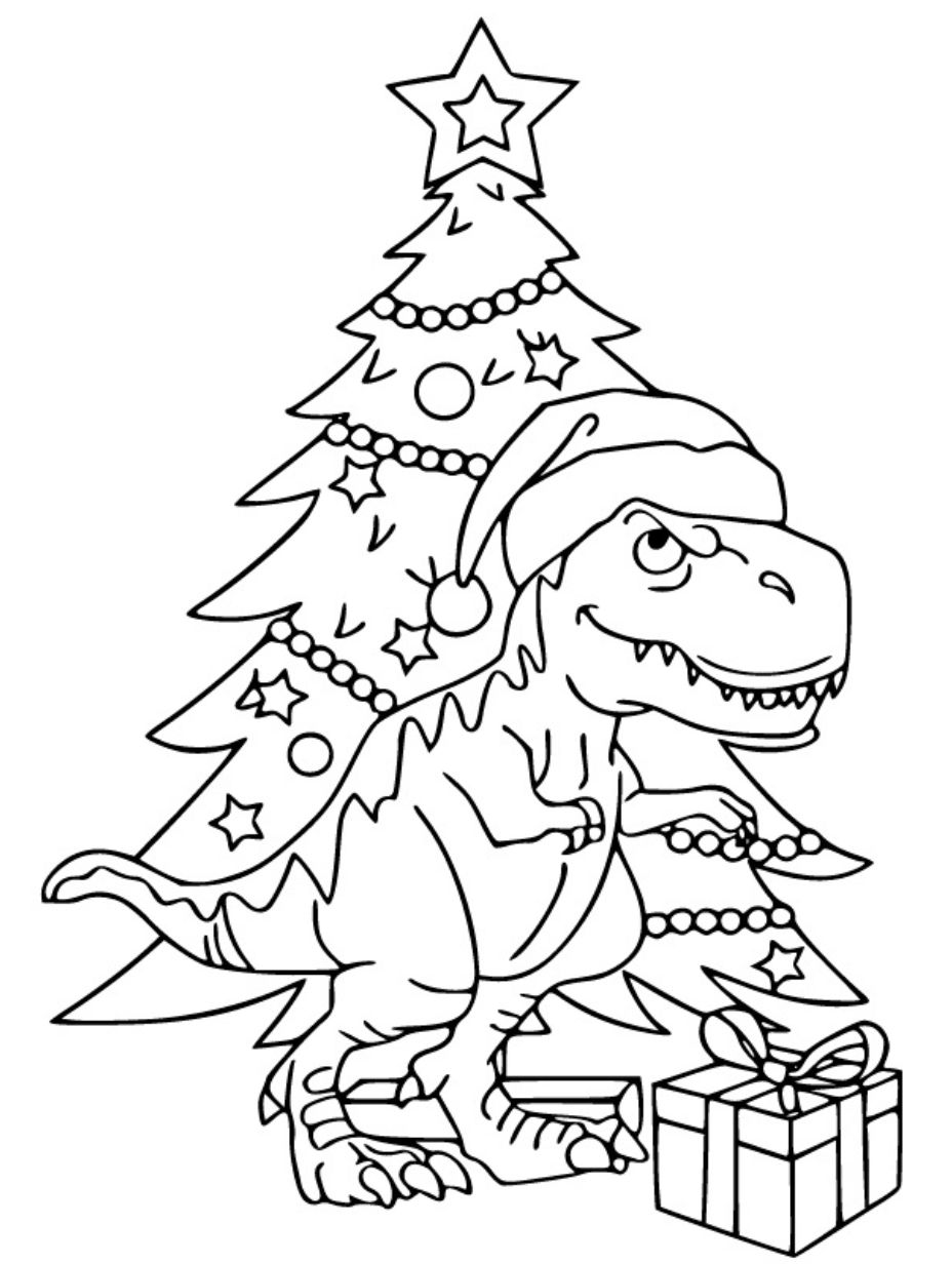 christmas dinosaur coloring page