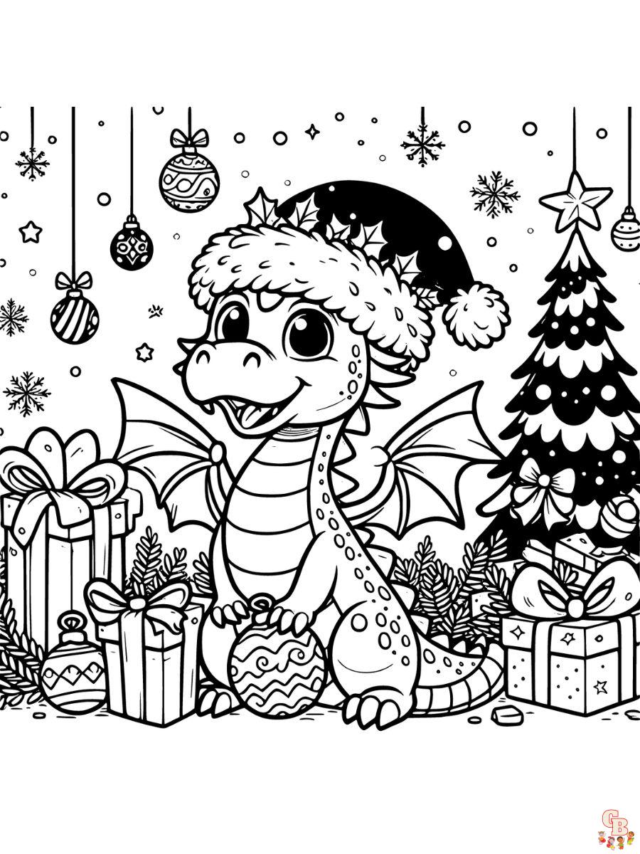 christmas dragon coloring page free