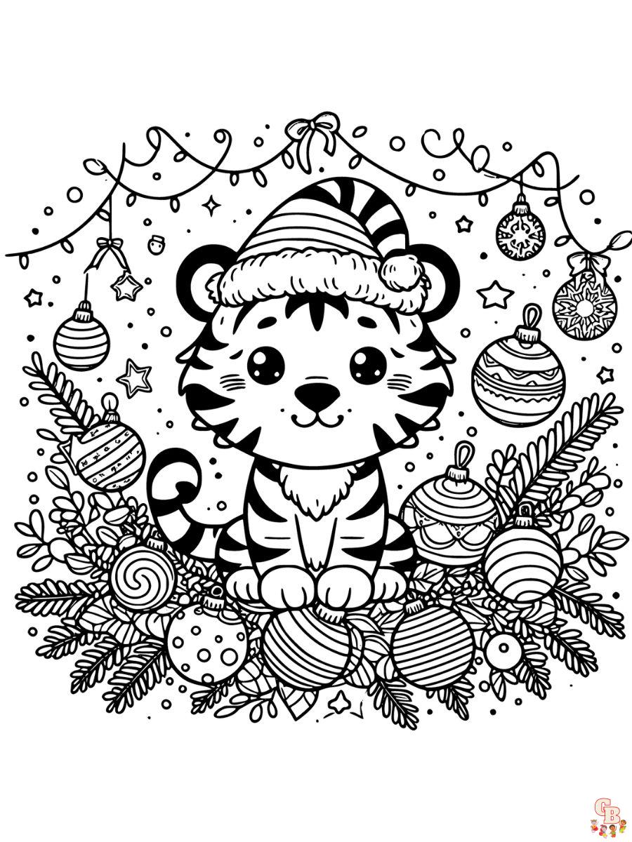 christmas tiger coloring page