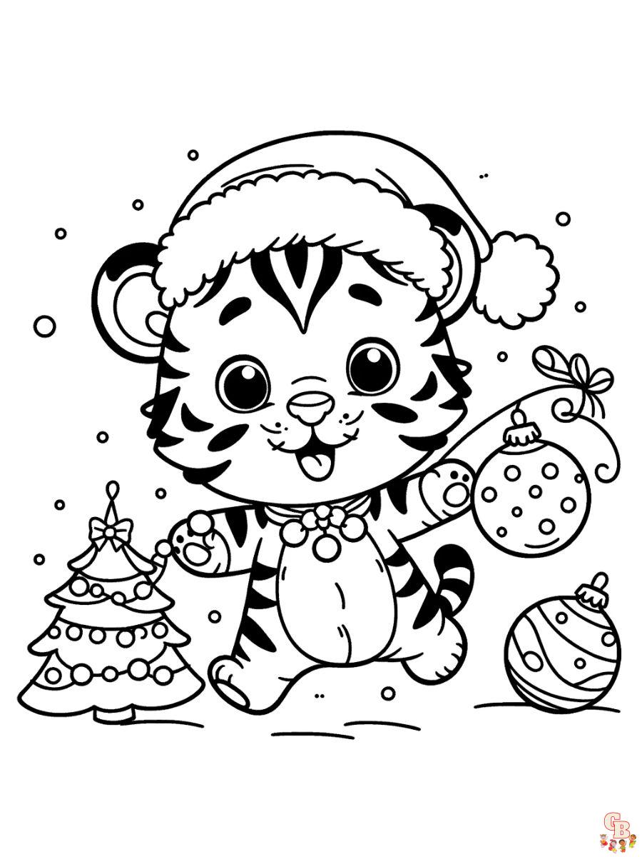 christmas tiger coloring page cute