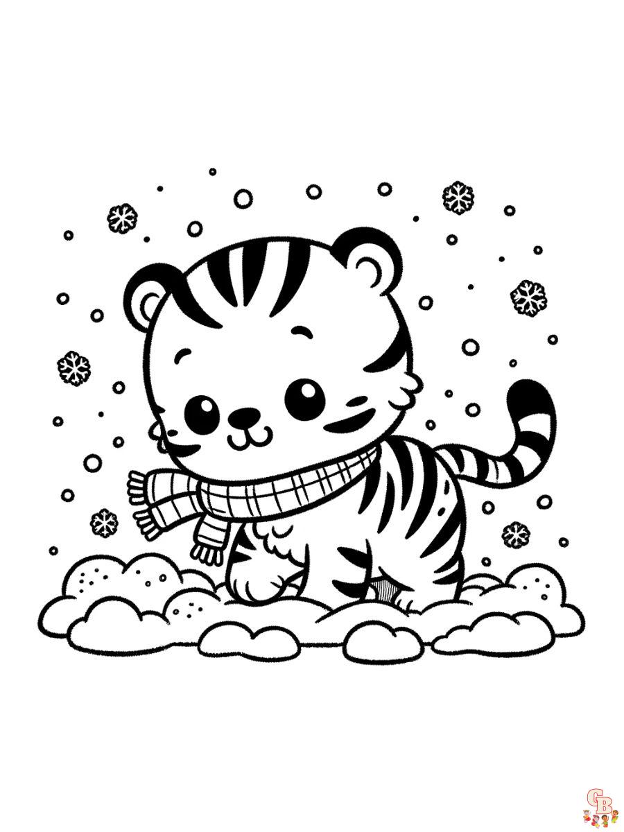 christmas tiger coloring page for kids