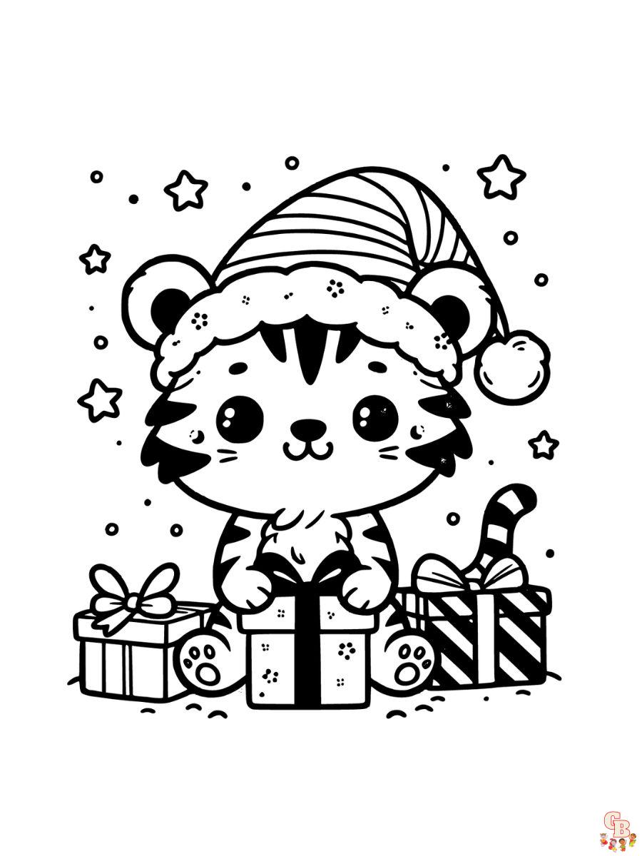 christmas tiger coloring page pintable