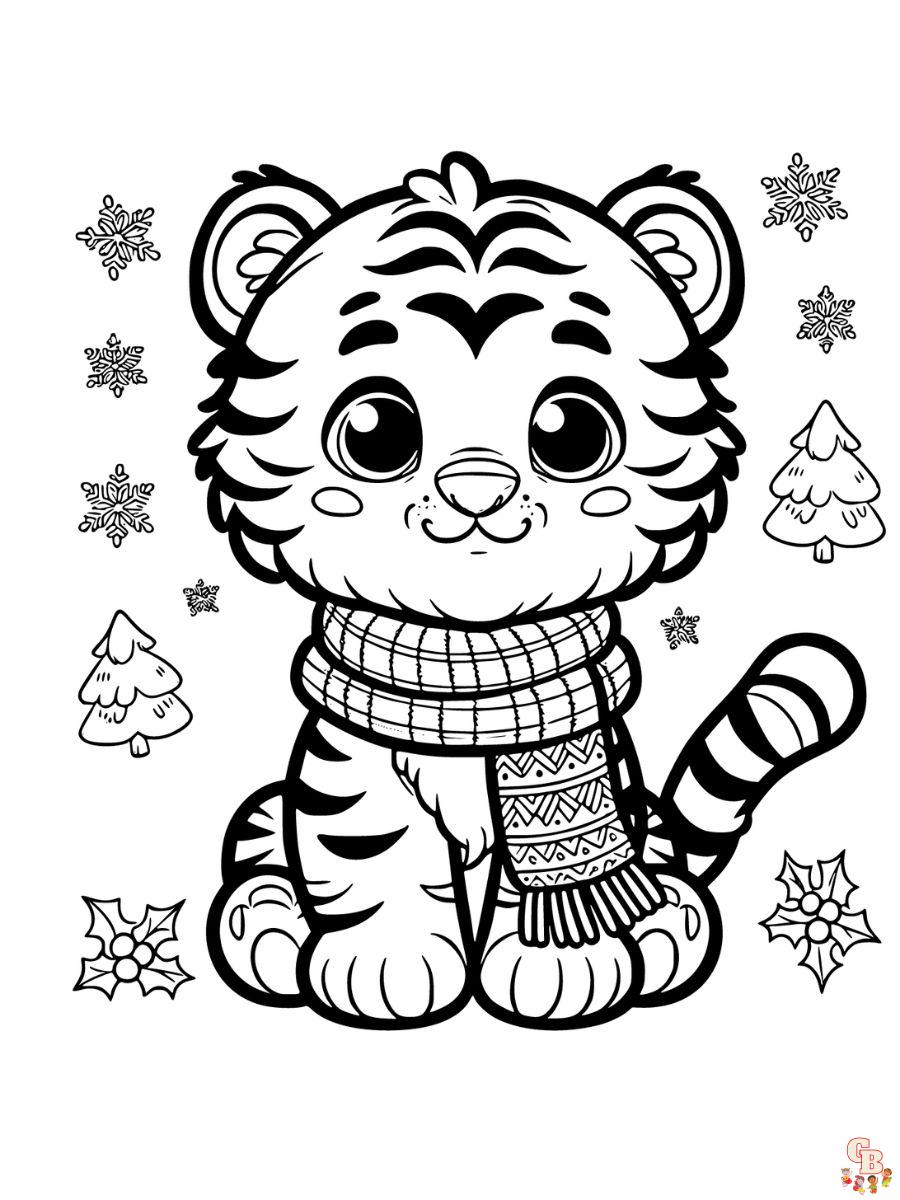 christmas tiger coloring pages free