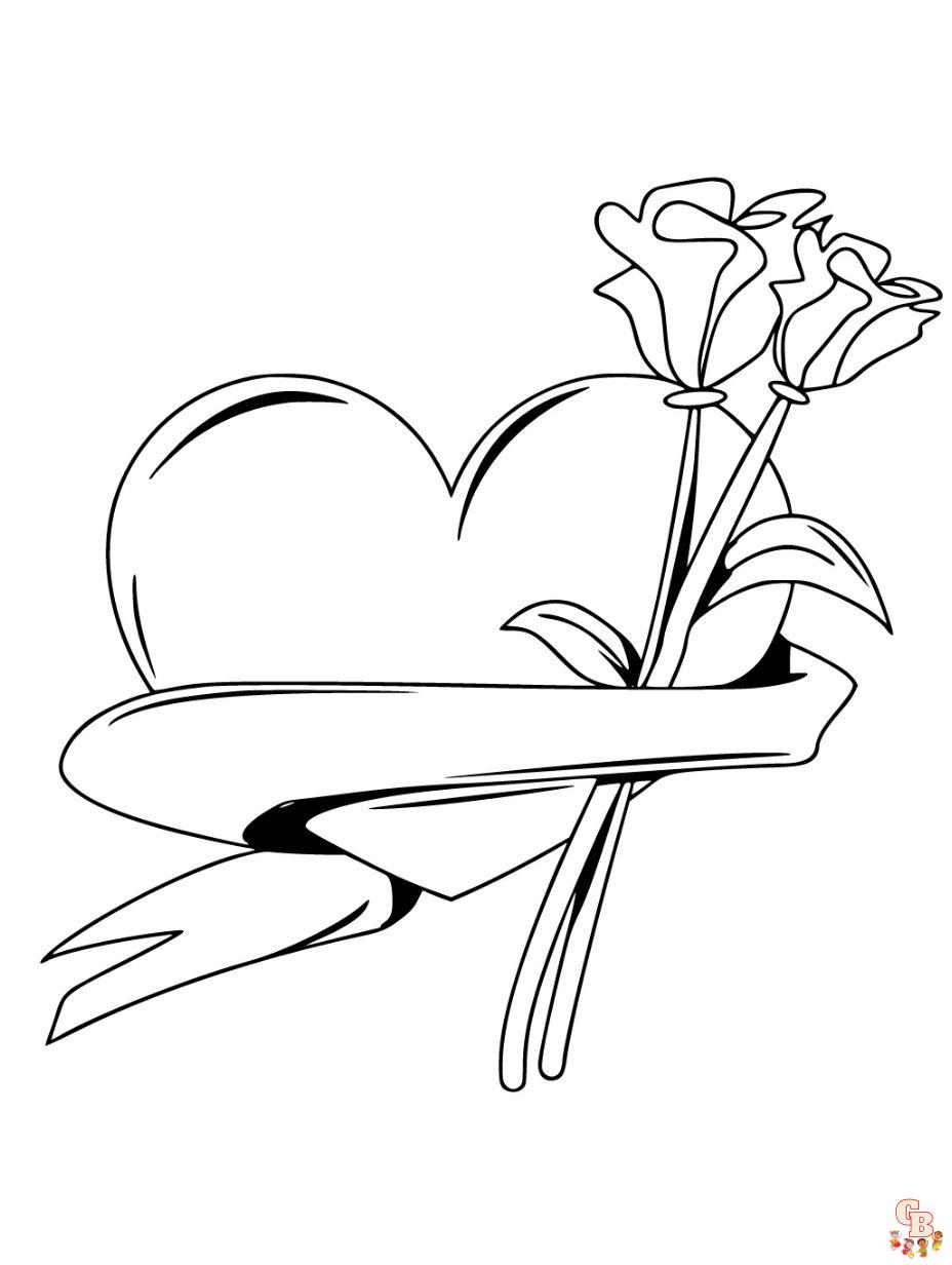 coloring pages roses and hearts