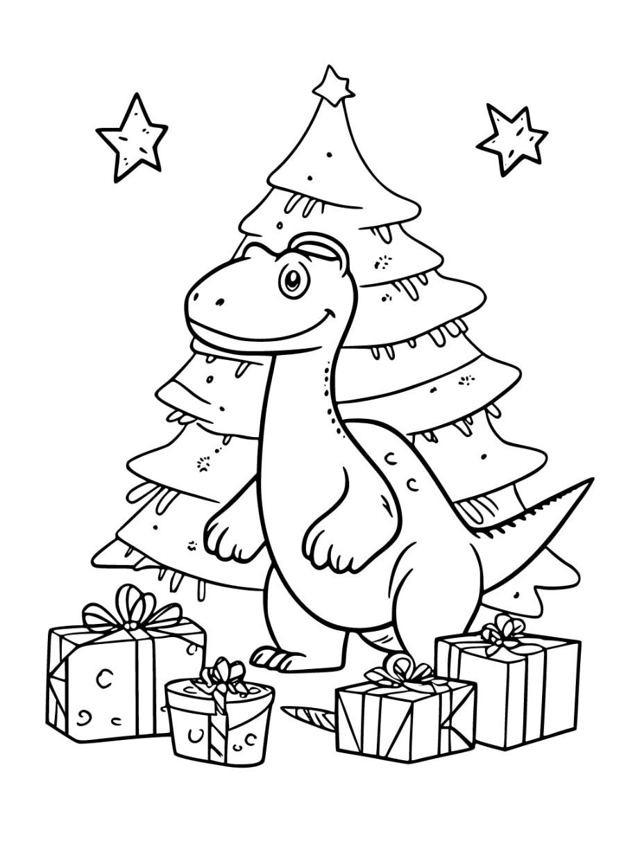 dinosaur christmas coloring page