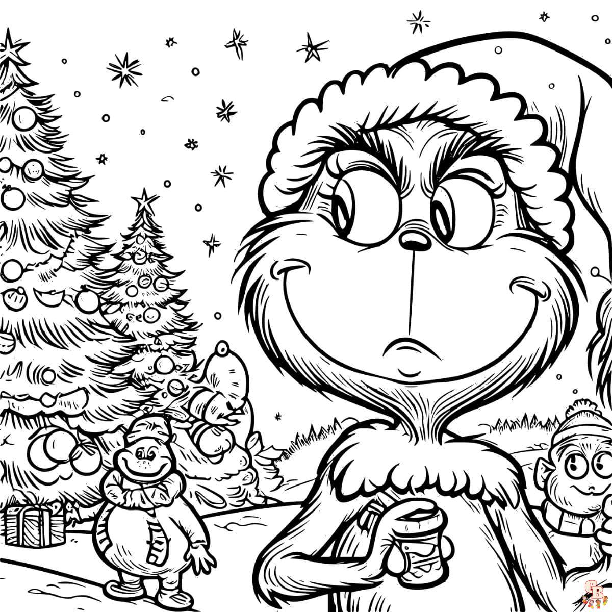 grinch christmas coloring pages with snow man