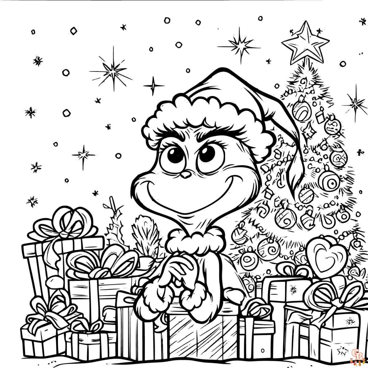 grinch coloring pages christmas with present