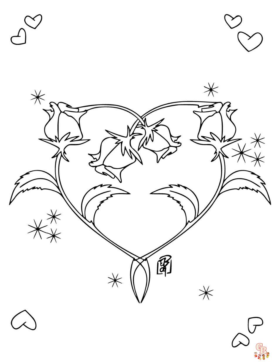 heart rose coloring pages