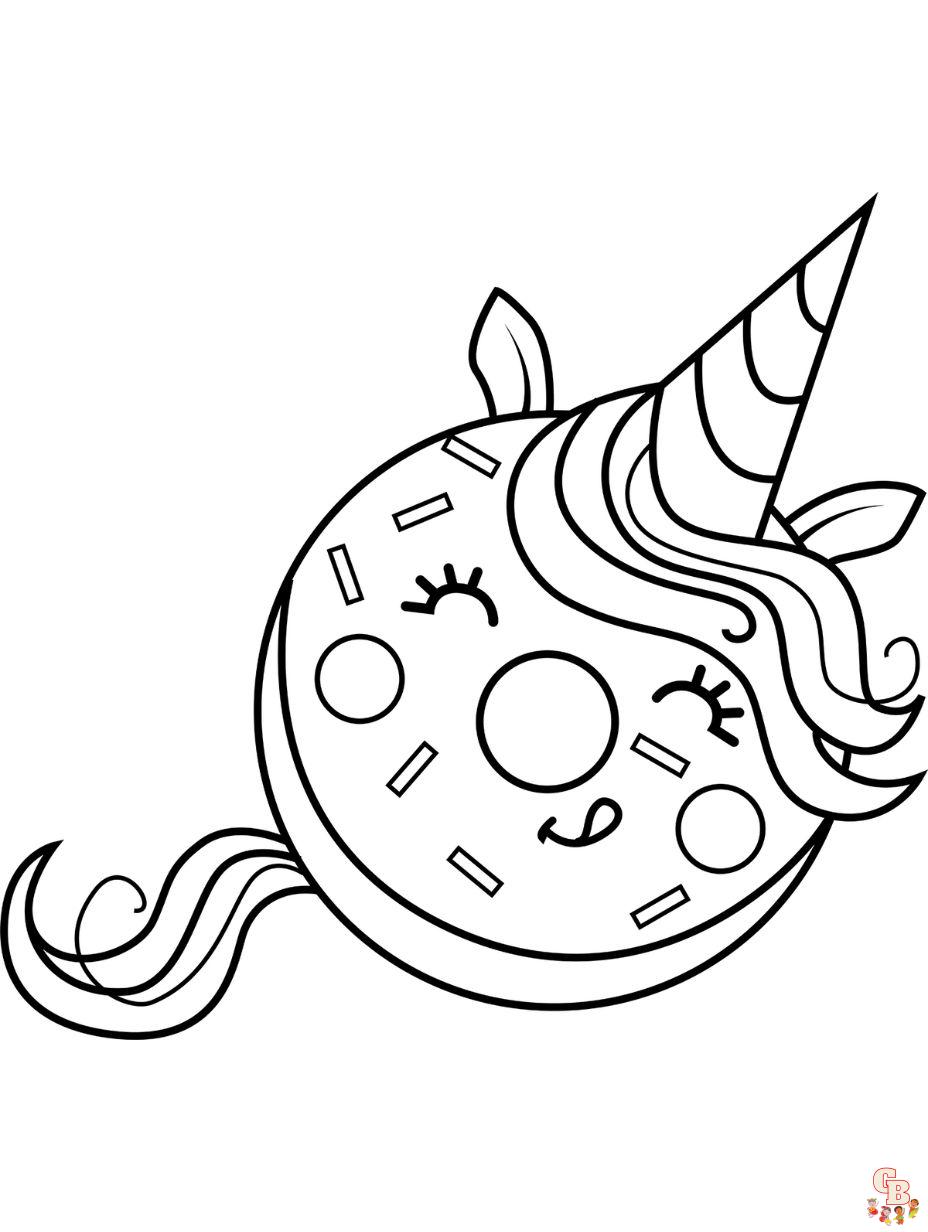 kawaii doughnut unicorn coloring pages